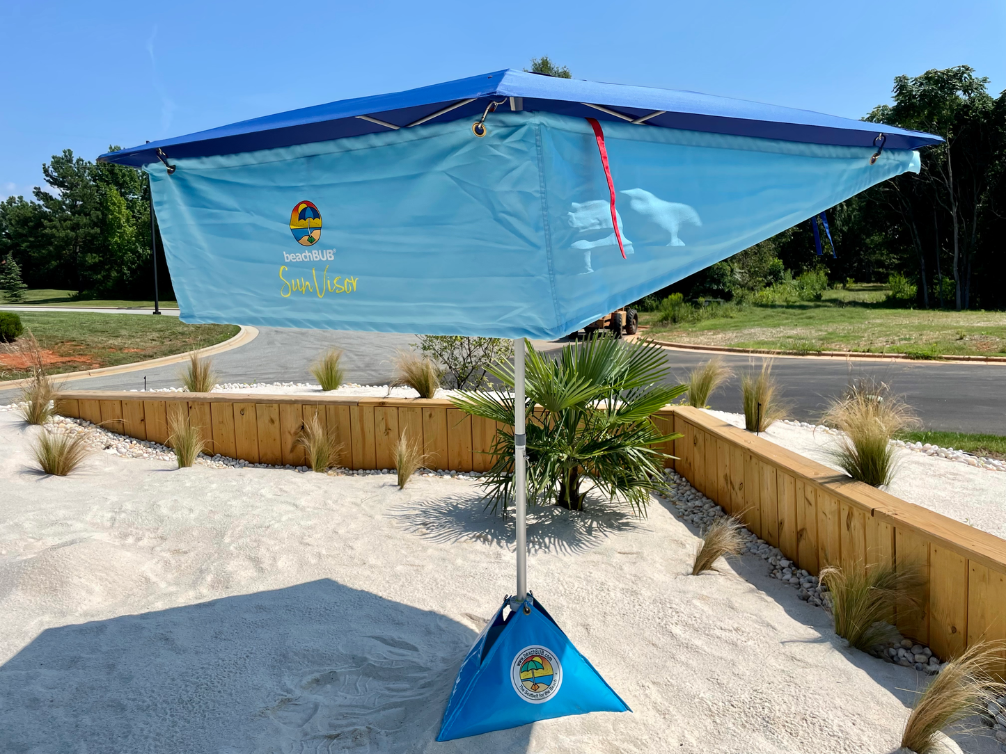 blue sun shade addon to beach umbrella