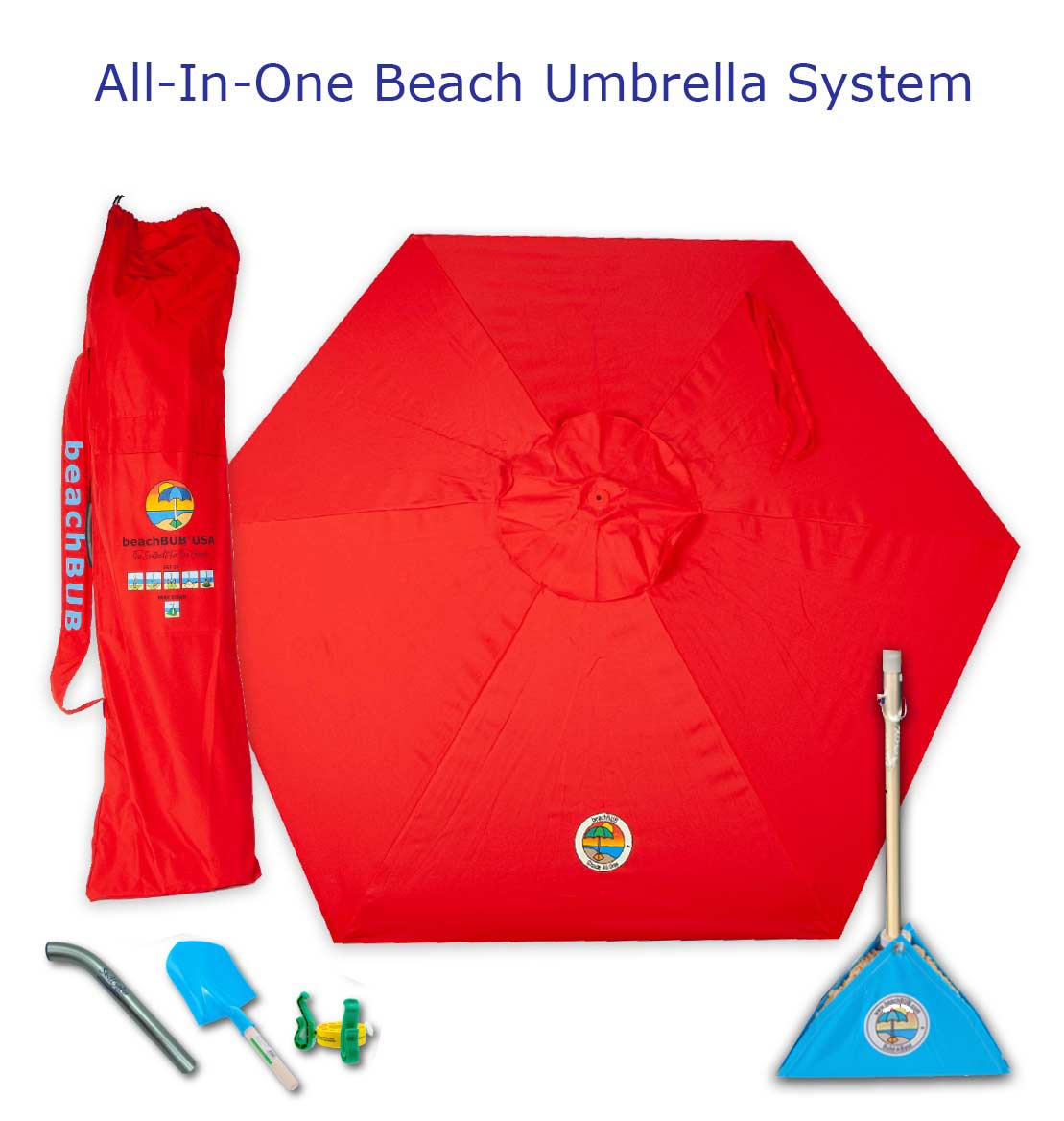 red wind resistant beach umbrella system