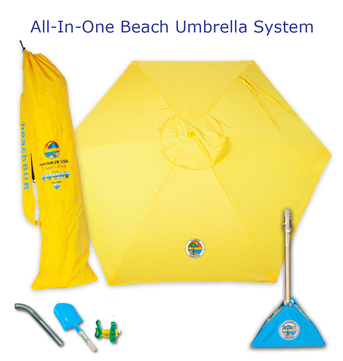 all in one wind resistant beach umbrella with yellow canopy