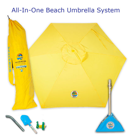 all in one wind resistant beach umbrella with yellow canopy